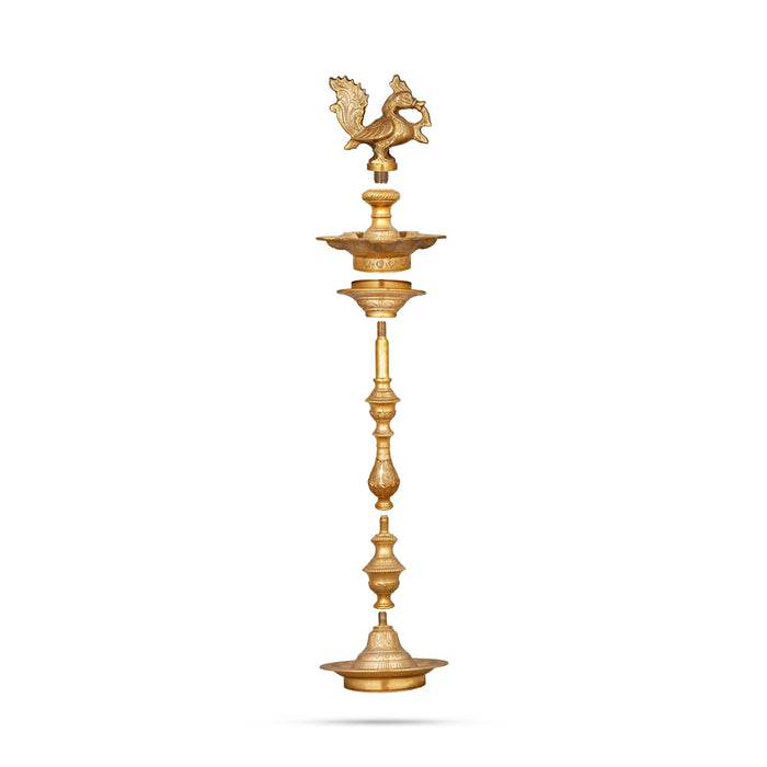 Brass Kuthu Vilakku - 32 x 1.5 Inches | Annapakshi Nagas Kuthu Vilakku / Deepam for Pooja - Decorative Lamp