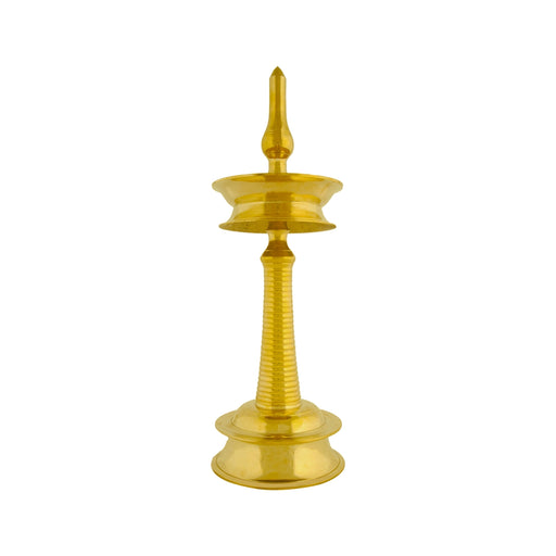 Kerala Vilakku - 24 X 8 Inches | Round Shape Brass Lamp/ Brass Deepam For Pooja And Festive Lighting Decor - Kerala Vilakku