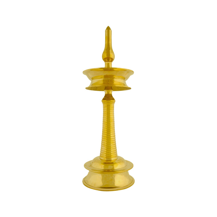 Kerala Vilakku - 24 X 8 Inches | Round Shape Brass Lamp/ Brass Deepam For Pooja And Festive Lighting Decor - Kerala Vilakku
