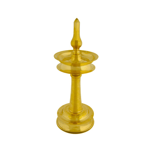 Kerala Vilakku - 24 X 8 Inches | Round Shape Brass Lamp/ Brass Deepam For Pooja And Festive Lighting Decor - Kerala Vilakku