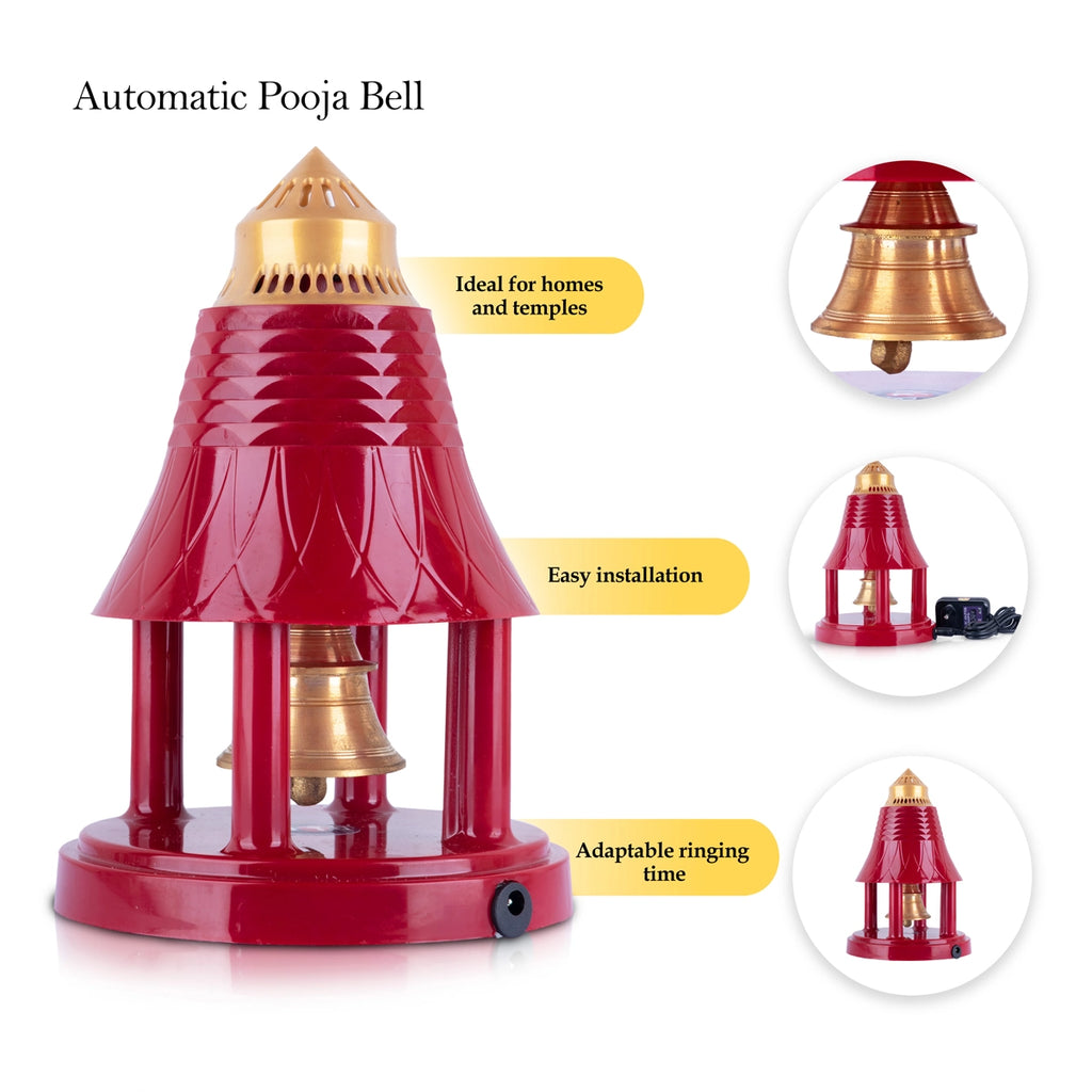 Pooja Bell - 8.5 x 5.5 Inches | Automatic Pooja Bell/ Electric Puja Bell for Home/ 385 Gms Approx