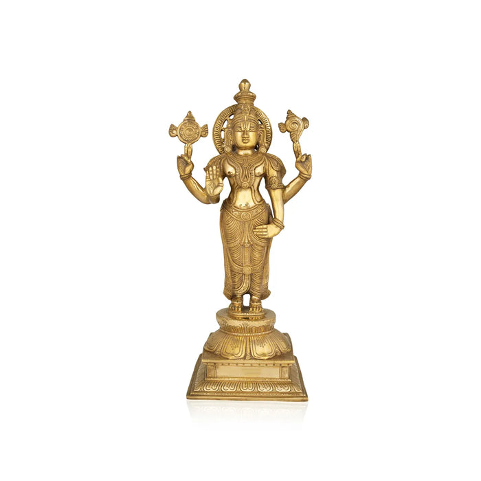 Perumal Sridevi Bhudevi Murti - 19 x 9 Inches |Antique Brass Idol/ Perumal with Sridevi Bhudevi Statue For Pooja - Brass Murties