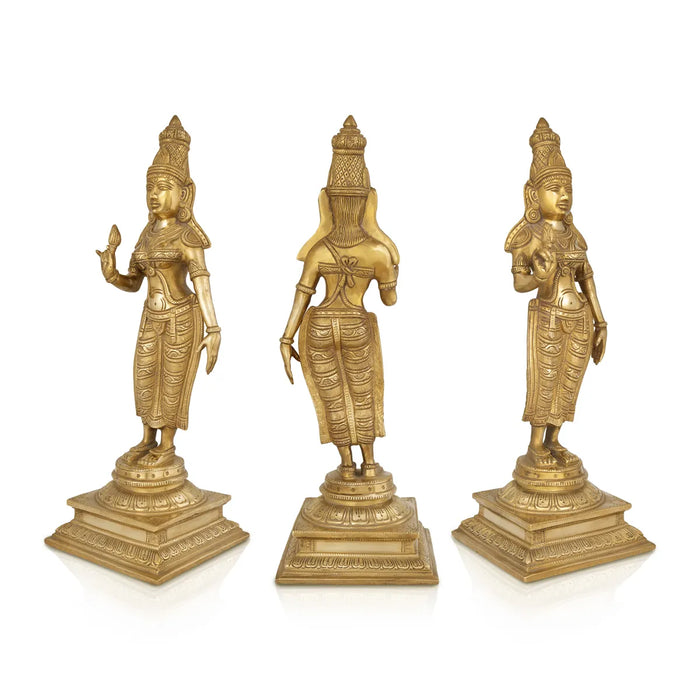 Perumal Sridevi Bhudevi Murti - 19 x 9 Inches |Antique Brass Idol/ Perumal with Sridevi Bhudevi Statue For Pooja - Brass Murties