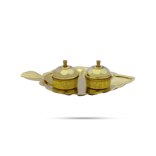 Brass Plate With 2 Kumkum Bharani - 2 x 6.5 Inches | Kumkum Box/ Sindoor Pot for Pooja - Sindoor Box