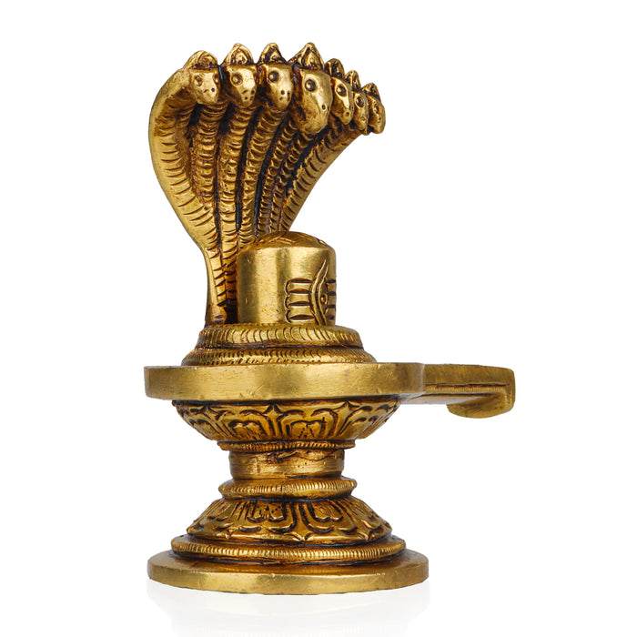 Shivling with Nagam - 4 Inches | Shiva Lingam/ Antique Brass Statue/ Sivalingam for Pooja - Brass Murties