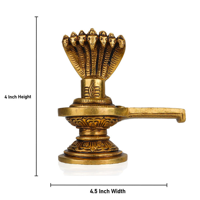 Shivling with Nagam - 4 Inches | Shiva Lingam/ Antique Brass Statue/ Sivalingam for Pooja - Brass Murties
