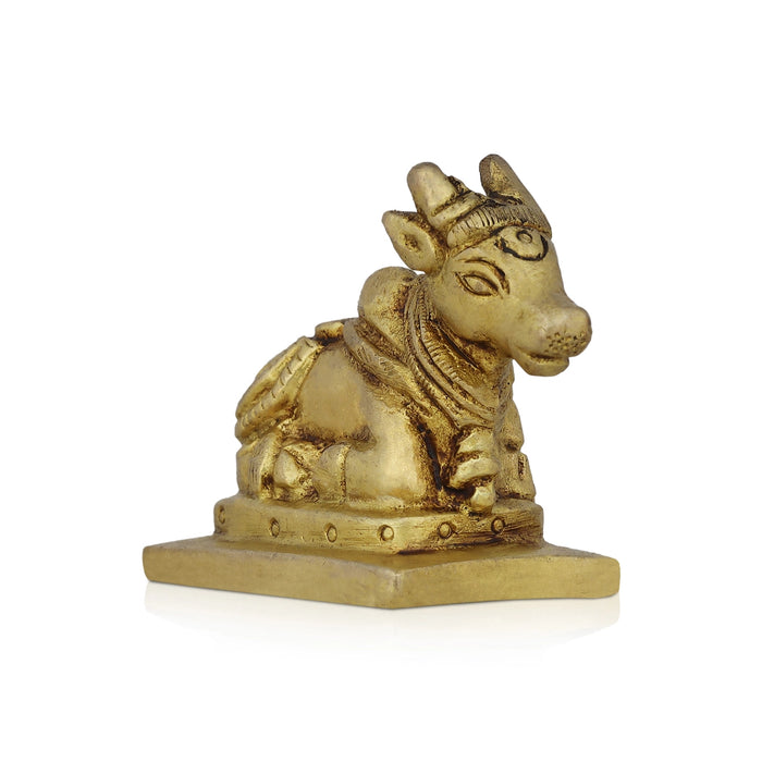 Nandi Statue With Base - 2 x 2 Inches | Antique Brass Idol/ Nandi Murti/ Nandi Idol for Pooja - Brass Murties