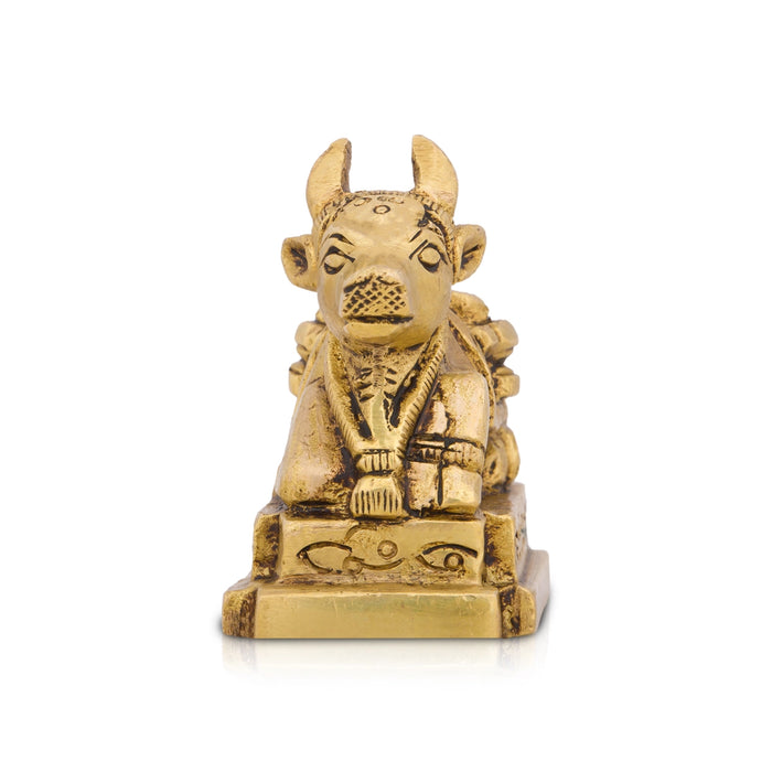 Nandi Statue with Base - 2.5 x 2.5 Inches | Antique Brass Statue/ Nandi Murti for Pooja/ 300 Gms Approx - Brass Murties