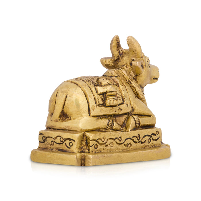 Nandi Statue with Base - 2.5 x 2.5 Inches | Antique Brass Statue/ Nandi Murti for Pooja/ 300 Gms Approx - Brass Murties
