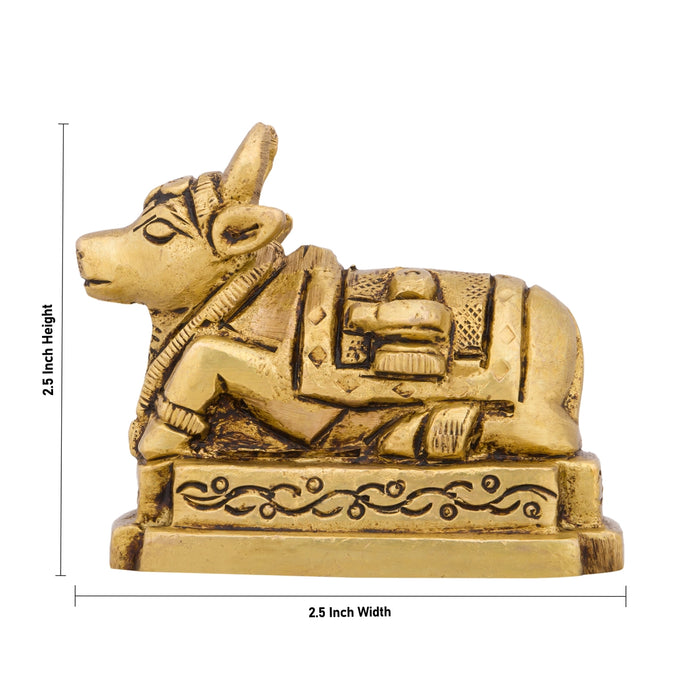 Nandi Statue with Base - 2.5 x 2.5 Inches | Antique Brass Statue/ Nandi Murti for Pooja/ 300 Gms Approx - Brass Murties