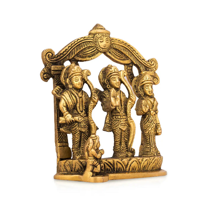 Ramar Statue With Arch - 5.5 x 4.5 Inches | Sita Ram Laxman Hanuman/ Antique Brass Idol for Pooja/ 780 Approx - Brass Murties
