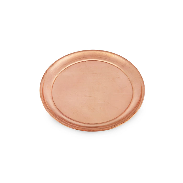 Copper Plate - 6.5 Inches | Halwa Beading Design Thali Plate/ Pooja Plate/ Pooja Thali For Traditional Pooja - Pooja Plate & Tray