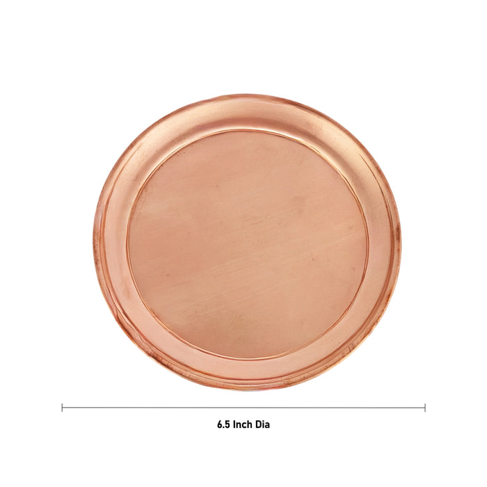 Copper Plate - 6.5 Inches | Halwa Beading Design Thali Plate/ Pooja Plate/ Pooja Thali For Traditional Pooja - Pooja Plate & Tray