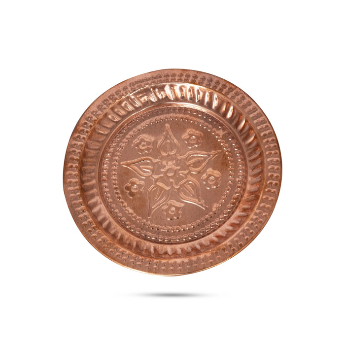 Copper Plate - 5.5 Inches | Beading Design Pooja Plate/ Pooja Thali Plate/ Small Plate For Ritual Use - Pooja Plate & Tray