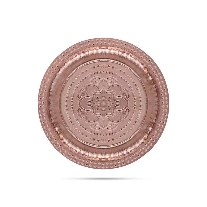 Copper Plate - 0.5 X 6.25 Inches | Beading Design Pooja Plate/ Pooja Thali Plate/ Small Plate For Ritual Use - Pooja Plate & Tray