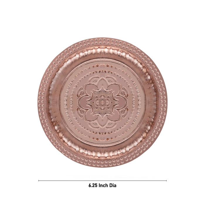 Copper Plate - 0.5 X 6.25 Inches | Beading Design Pooja Plate/ Pooja Thali Plate/ Small Plate For Ritual Use - Pooja Plate & Tray