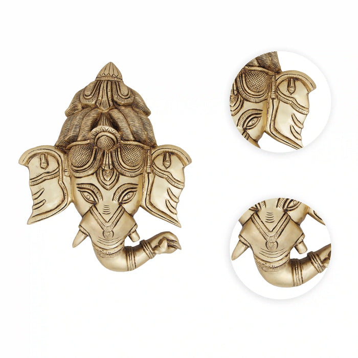 Ganesh Wall Hanging - 10 x 7 Inches | Antique Brass Wall Hanger/ Vinayagar Wall Hanger for Home/ 1.760 Kgs Approx - Wall Hanging