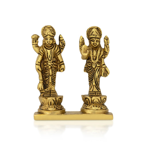 Vishnu Lakshmi Standing Murti - 3.5 x 3 Inches| Antique Brass Idol / Vishnu Laxmi Statue For Pooja - Brass Murties