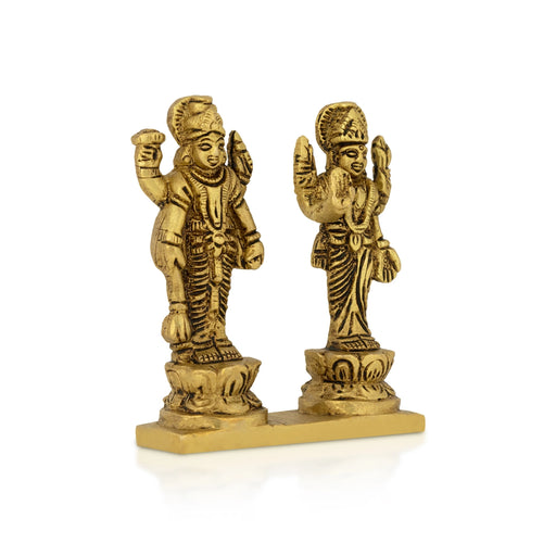 Vishnu Lakshmi Standing Murti - 3.5 x 3 Inches| Antique Brass Idol / Vishnu Laxmi Statue For Pooja - Brass Murties