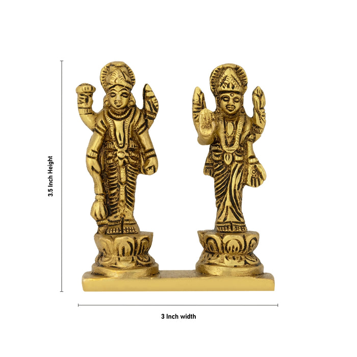 Vishnu Lakshmi Standing Murti - 3.5 x 3 Inches| Antique Brass Idol / Vishnu Laxmi Statue For Pooja - Brass Murties