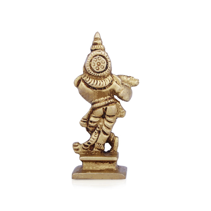 Krishna Murti Standing On Base - 2.5 x 1.25 Inches | Antique Brass Idol/ Krishna Idol for Pooja/ 60 Gms Approx