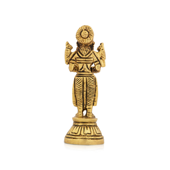 Standing Lady Deepam - 4 x 1.5 Inches | Antique Brass Vilakku/ Brass Lamp for Pooja/ 240 Gms Approx