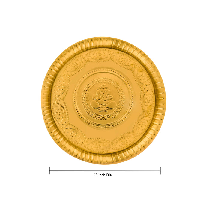 Brass Plate - 1.5 x 13 Inches | Beading Design Thali Plate/ Pooja Plate for Home - Pooja Plate & Tray