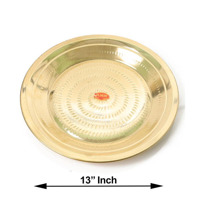 Brass Plate - 13 Inches | Plate Pottu Prath/ Thali Plate for Pooja/ 400 Gms Approx - Pooja Plate & Tray