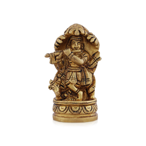 Cow Krishna Statue with Tree - 3.5 x 2.25 Inches | Antique Brass Idol/ Cow Murti for Pooja/ 380 Gms Approx - Brass Murties