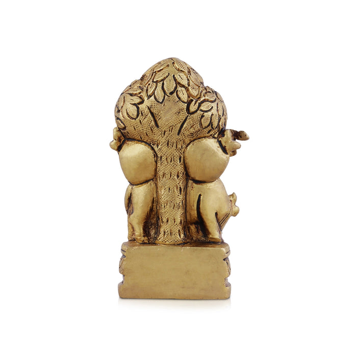 Cow Krishna Statue with Tree - 3.5 x 2.25 Inches | Antique Brass Idol/ Cow Murti for Pooja/ 380 Gms Approx - Brass Murties