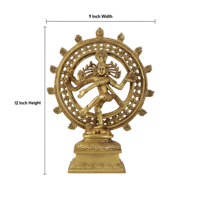 Natraj Double Frame - 12 x 9 Inches | Antique Brass Statue/ Nataraj Murti/ Natraja Statue for Pooja - Table Stand Accessories