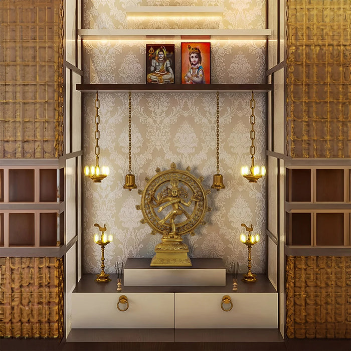 Natraj Double Frame - 12 x 9 Inches | Antique Brass Statue/ Nataraj Murti/ Natraja Statue for Pooja - Table Stand Accessories