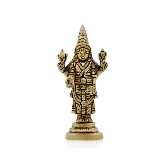 Balaji Murti Standing On Base - 4 x 1.75 Inches | Brass Idol/ Antique Polish Venkateswara Swamy Idol for Pooja - Brass Murties
