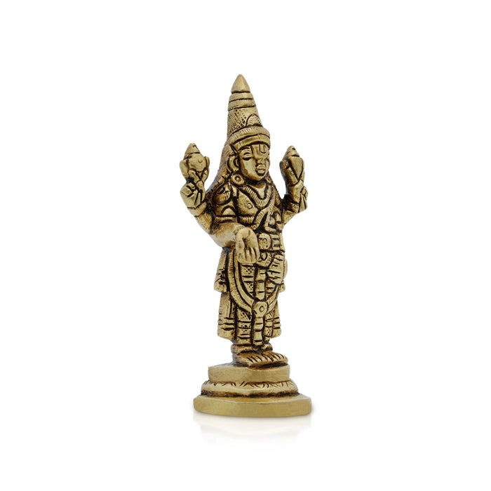 Balaji Murti Standing On Base - 4 x 1.75 Inches | Brass Idol/ Antique Polish Venkateswara Swamy Idol for Pooja - Brass Murties