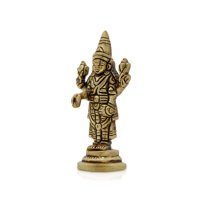 Balaji Murti Standing On Base - 4 x 1.75 Inches | Brass Idol/ Antique Polish Venkateswara Swamy Idol for Pooja - Brass Murties