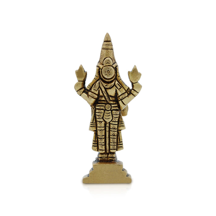 Balaji Murti Standing On Base - 4 x 1.75 Inches | Brass Idol/ Antique Polish Venkateswara Swamy Idol for Pooja - Brass Murties