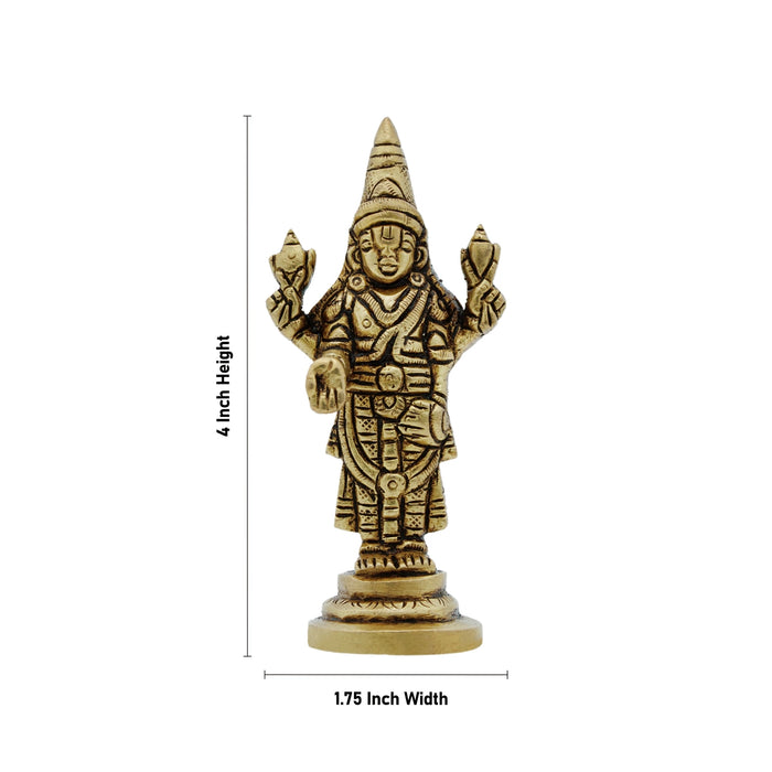 Balaji Murti Standing On Base - 4 x 1.75 Inches | Brass Idol/ Antique Polish Venkateswara Swamy Idol for Pooja - Brass Murties