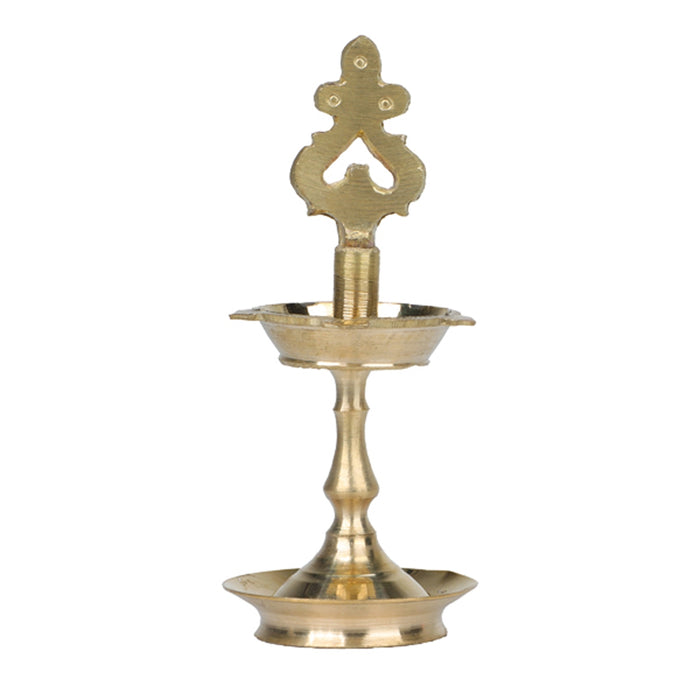Kuthu Vilakku - 5 x 2 Inches | Brass Lamp/ Karaikudi Pirai Design Brass Deepam/ Brass Pooja Diya for Home - Kuthuvilakku