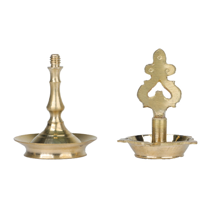 Kuthu Vilakku - 5 x 2 Inches | Brass Lamp/ Karaikudi Pirai Design Brass Deepam/ Brass Pooja Diya for Home - Kuthuvilakku