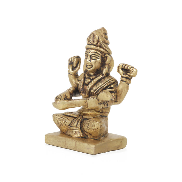 Saraswati Murti  - 2.75  Inches |  Antique Brass Statue/ Saraswati Idol/ Saraswati Mata Murti for Pooja