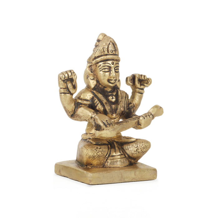 Saraswati Murti  - 2.75  Inches |  Antique Brass Statue/ Saraswati Idol/ Saraswati Mata Murti for Pooja