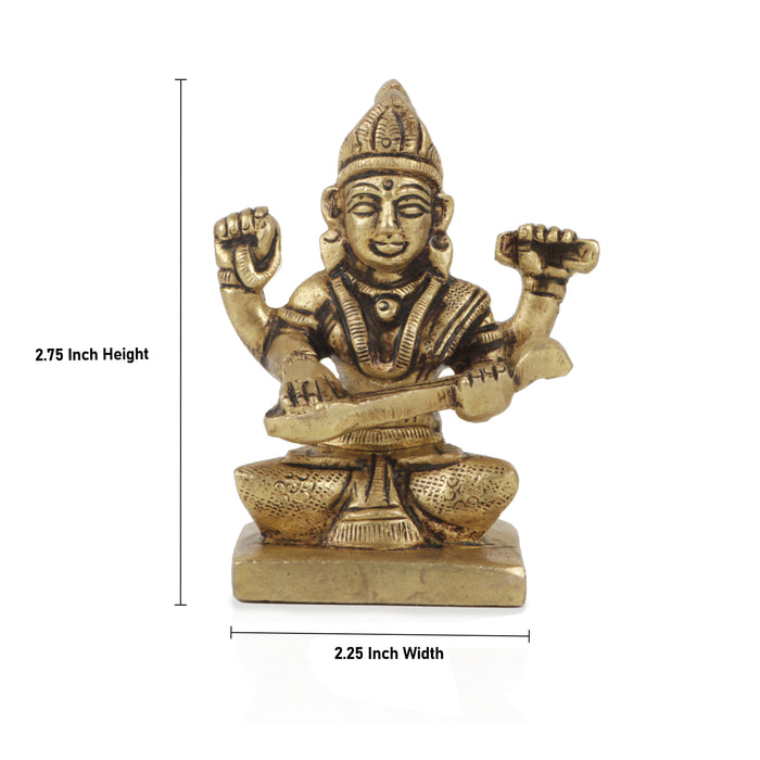 Saraswati Murti  - 2.75  Inches |  Antique Brass Statue/ Saraswati Idol/ Saraswati Mata Murti for Pooja