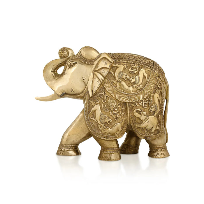 Elephant Statue - 9.5 X 12 inches| Antique Brass Elephant sculpture/ Elephant Idol for Home Decor - Table Stand Accessories