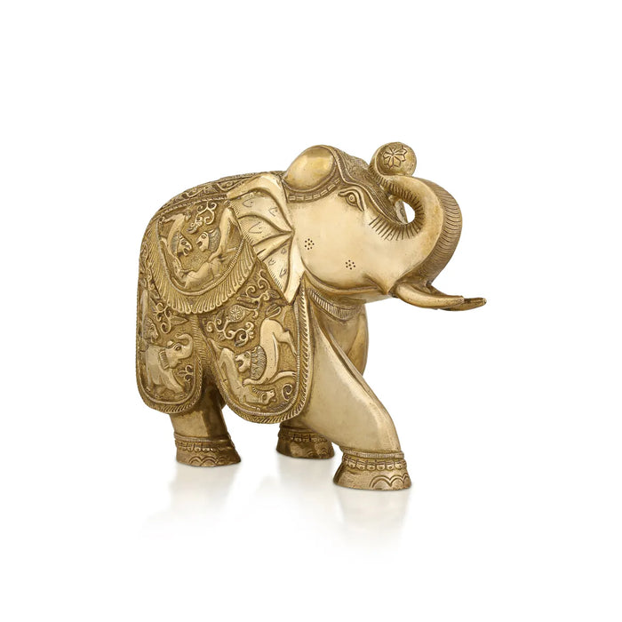Elephant Statue - 9.5 X 12 inches| Antique Brass Elephant sculpture/ Elephant Idol for Home Decor - Table Stand Accessories