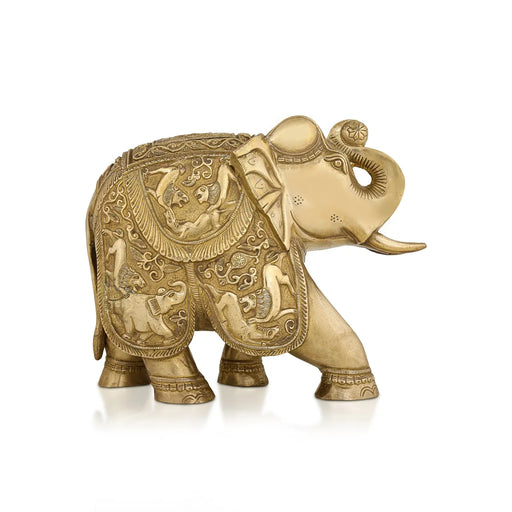 Elephant Statue - 9.5 X 12 inches| Antique Brass Elephant sculpture/ Elephant Idol for Home Decor - Table Stand Accessories