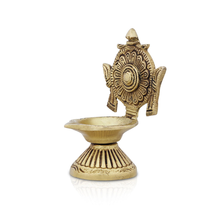 Chakra Deepak - 4 x 3 Inches | Brass Vilakku/ Antique Polish Lamp/ 260 Gms Approx