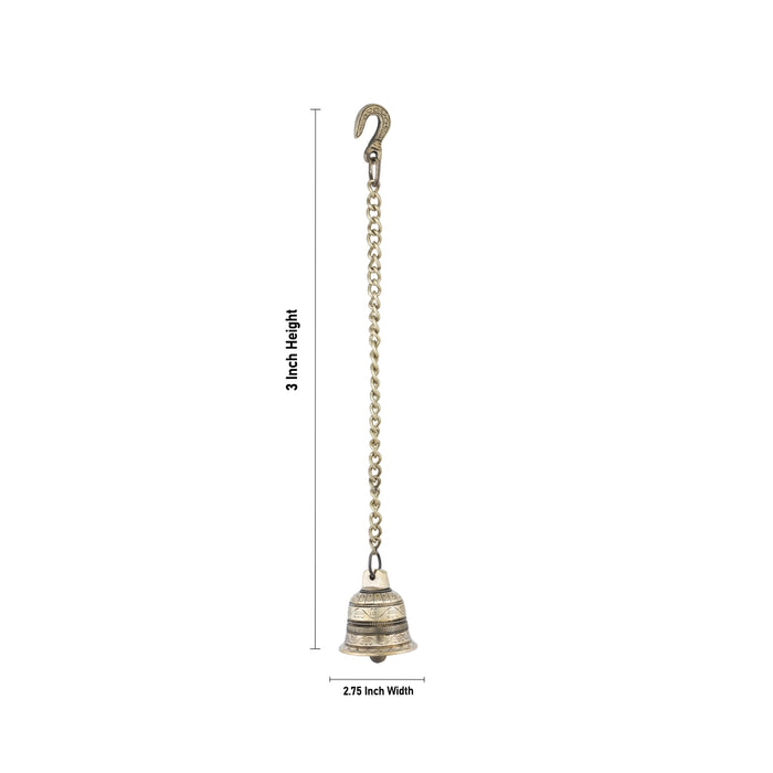 Hanging Bell with Chain - 3 x 2.75 Inches | Antique Brass Bell Hanging for Pooja/ 450 Gms Approx - Pooja Bells