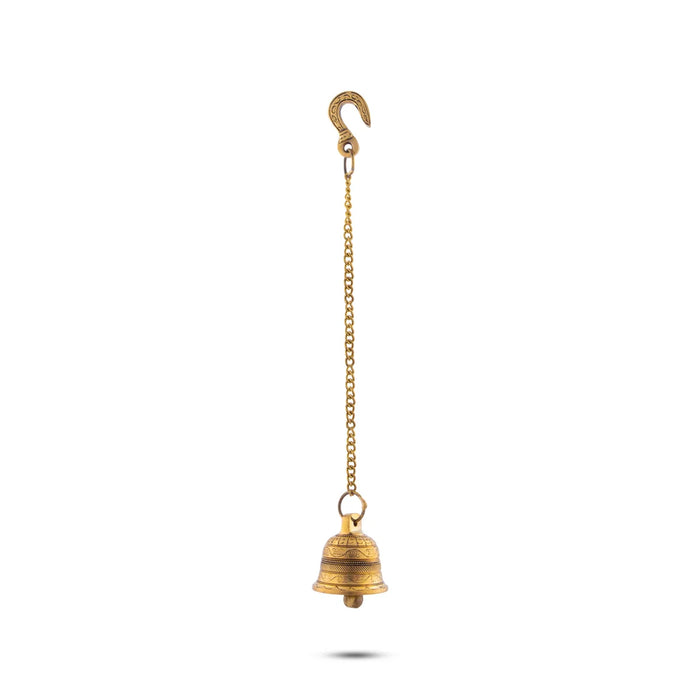 Pooja Hanging Bell with Chain - 17.5 Inches | Antique Brass Bell/ Hanging Bells for Mandir/ 330 Gms Approx