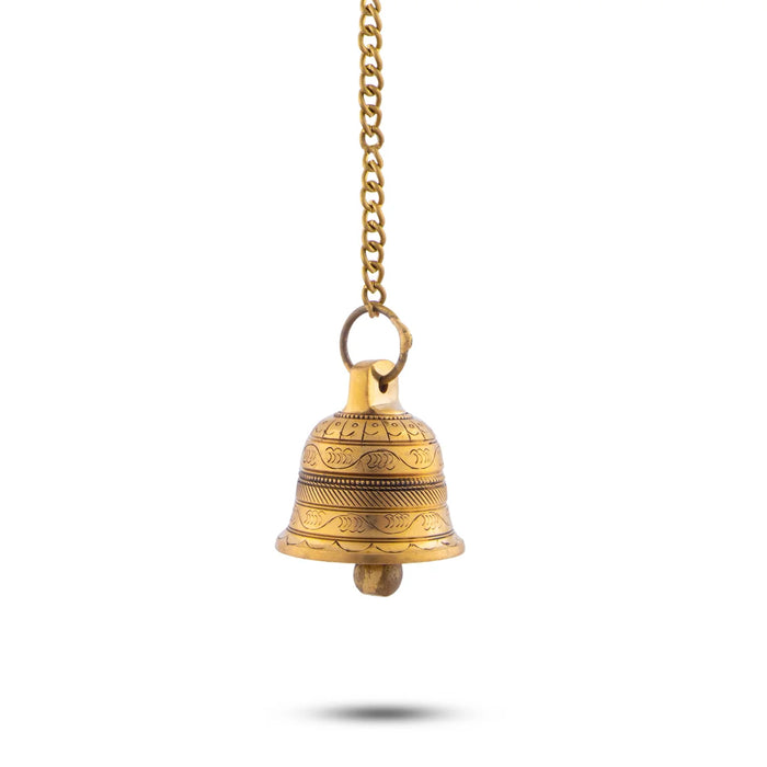 Pooja Hanging Bell with Chain - 17.5 Inches | Antique Brass Bell/ Hanging Bells for Mandir/ 330 Gms Approx - Pooja Bells