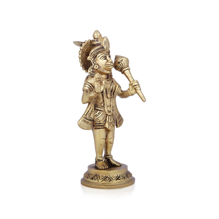 Anjaneya Statue - 8 x 4 Inches | Antique Brass Idol/ Standing Hanuman Statue for Pooja/ 1.550 Kgs Approx - Brass Murties